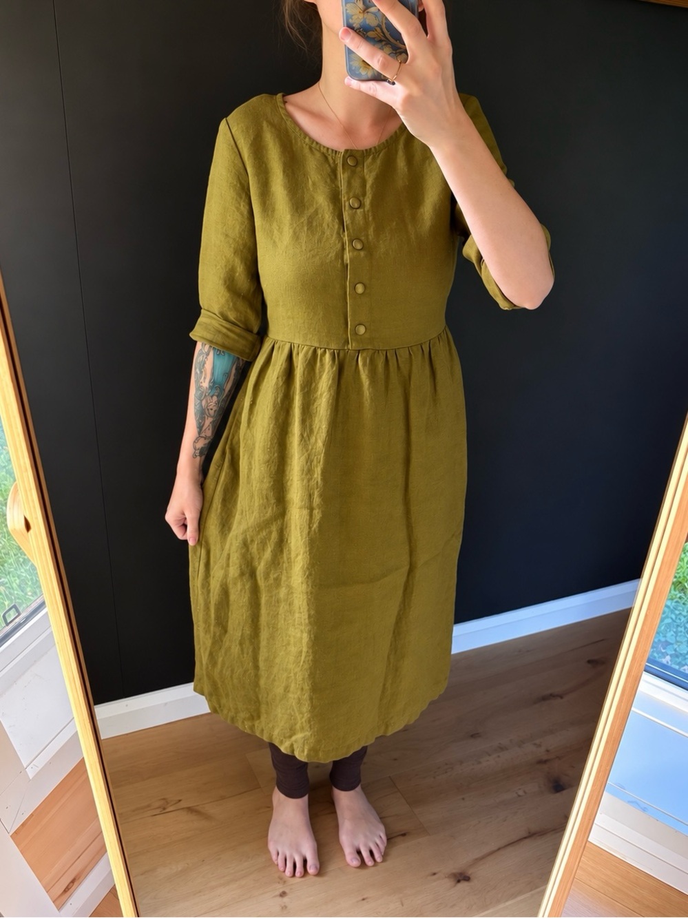 Not Perfect Linen - VALLEY Dress - Olive Midi Dress - Size S/M